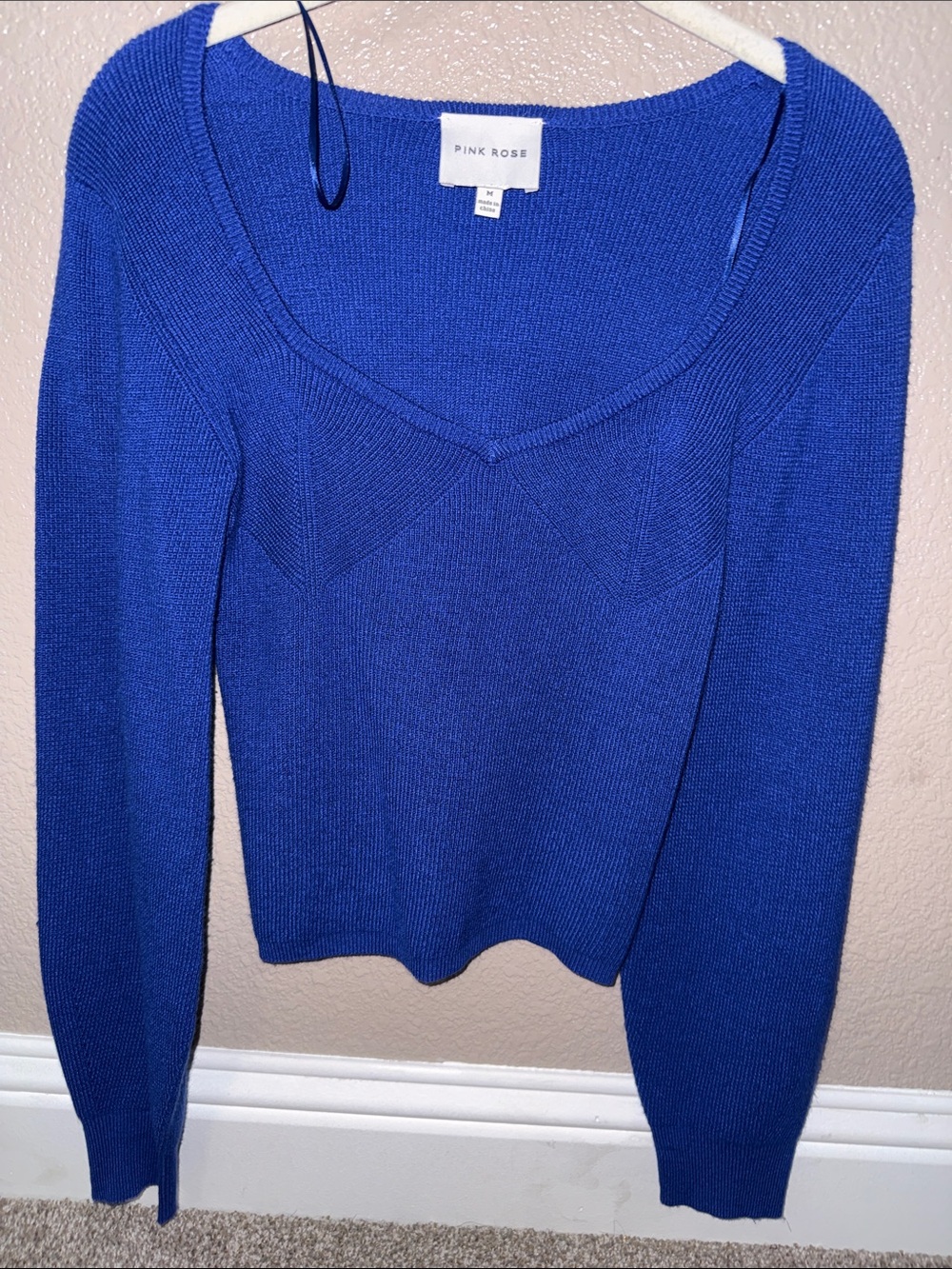 Pink Rose Royal Blue V-Neck Knit Sweater